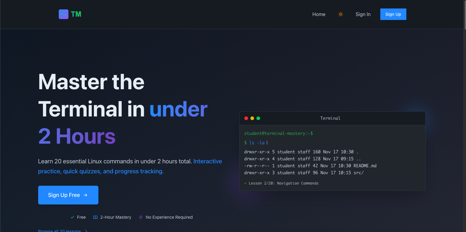 Terminal Mastery landing page